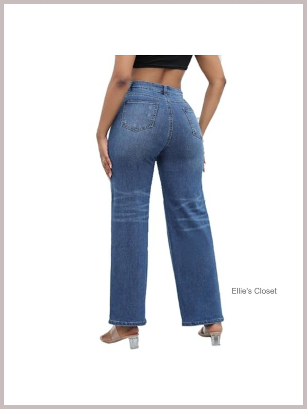 Womens High Waisted Wide Leg Stretchy Distressed Jeans - Picture 4 of 6